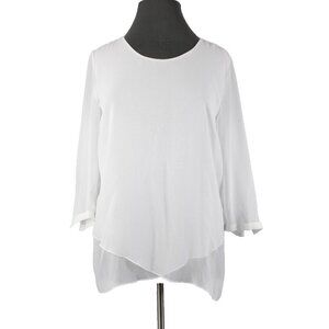 Blaser $275 Everglades Blusen Sz 48 White Sheer Layered 100% Poly Top